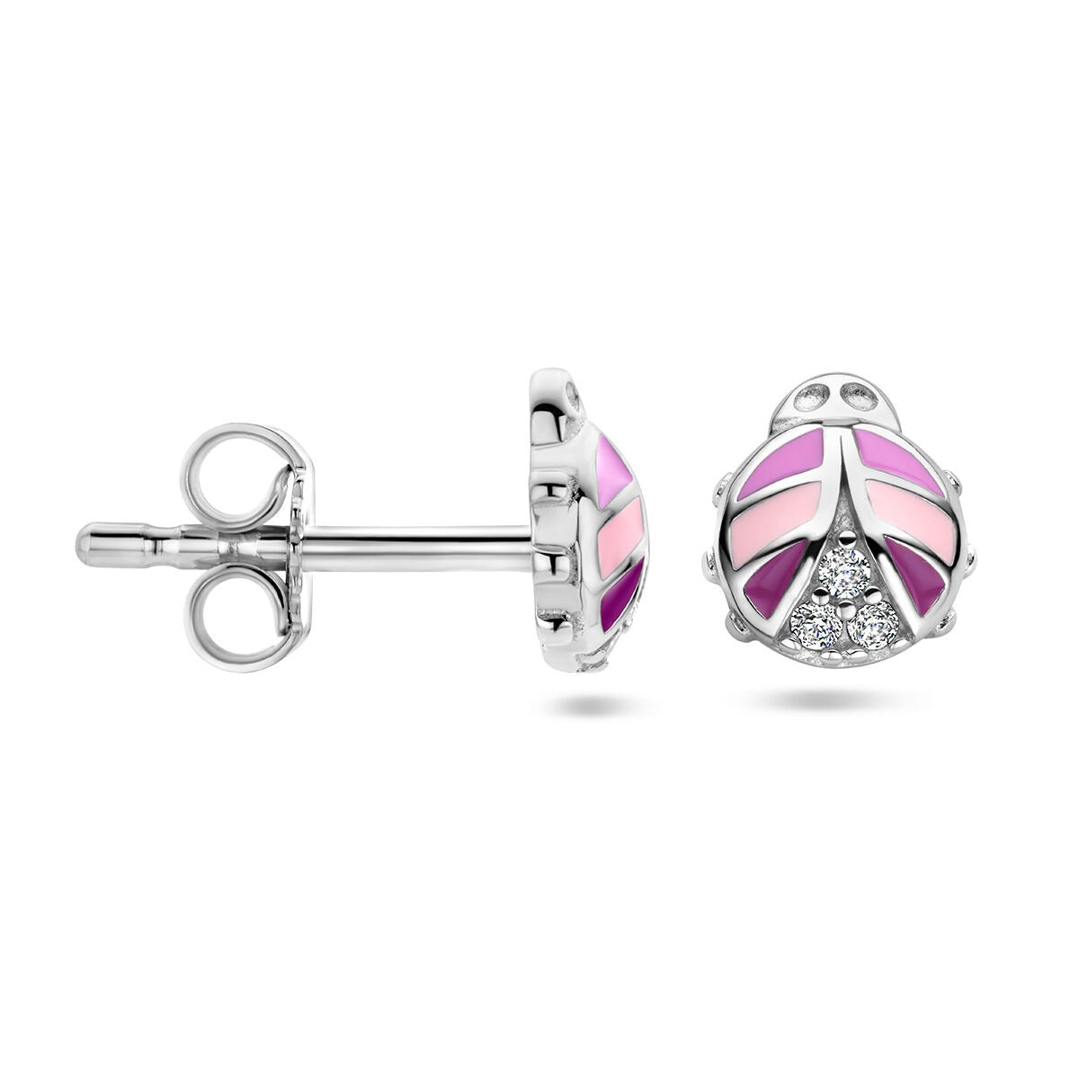 Puces d'oreilles en argent coccinelle avec zircone – rhodié argent 925