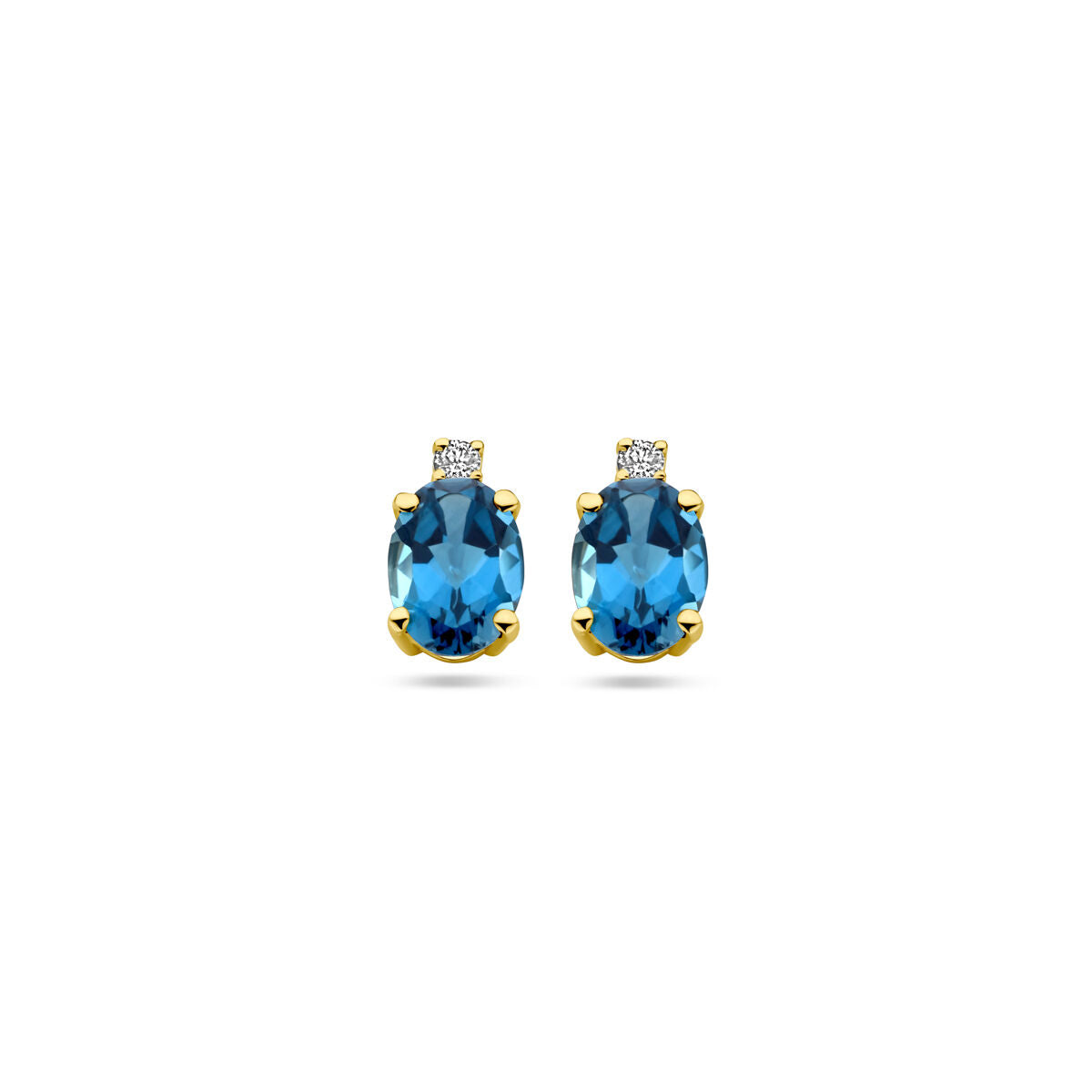 Boucles d'oreilles en or jaune 14k avec topaze bleu de Londres et diamant.