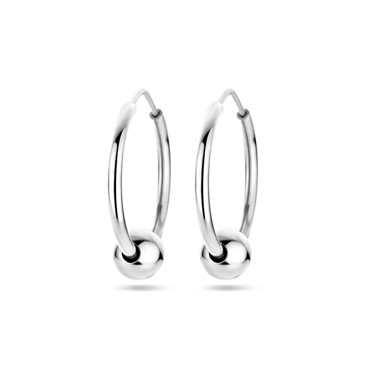 Boucles d'oreilles en argent rhodié avec un petit boule, en argent 925.