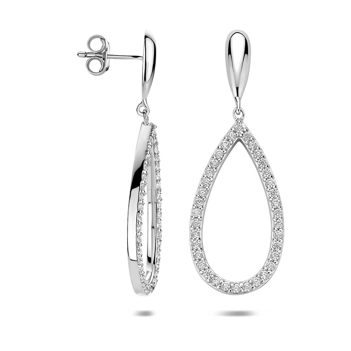 Boucles d'oreilles en argent avec zircone – rhodié argent 43 mm