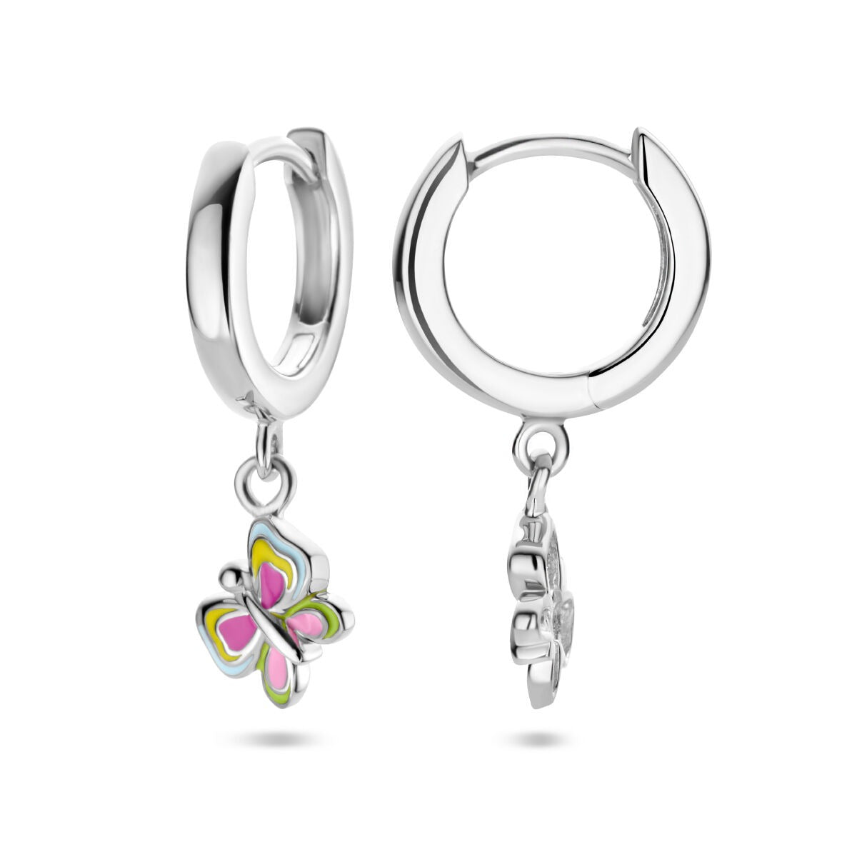 Créoles en argent pour enfant avec papillon – émail coloré