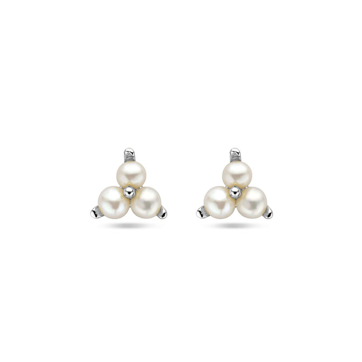 Zilveren dames oorknoppen met zoetwaterparels – gerhodineerd 6x7 mm
