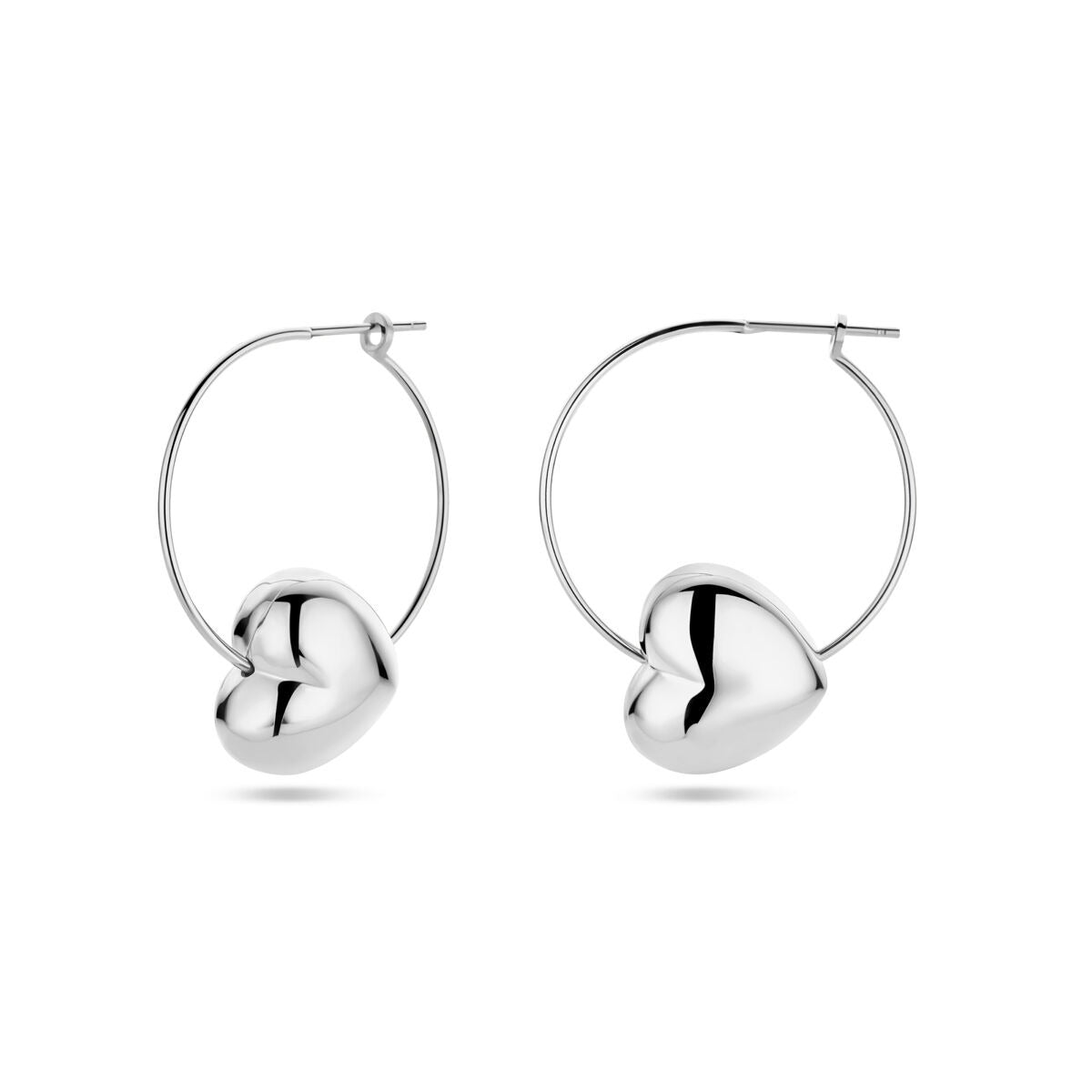 Boucles d'oreilles pour femme en argent en forme de cœur – rhodiées 30 mm