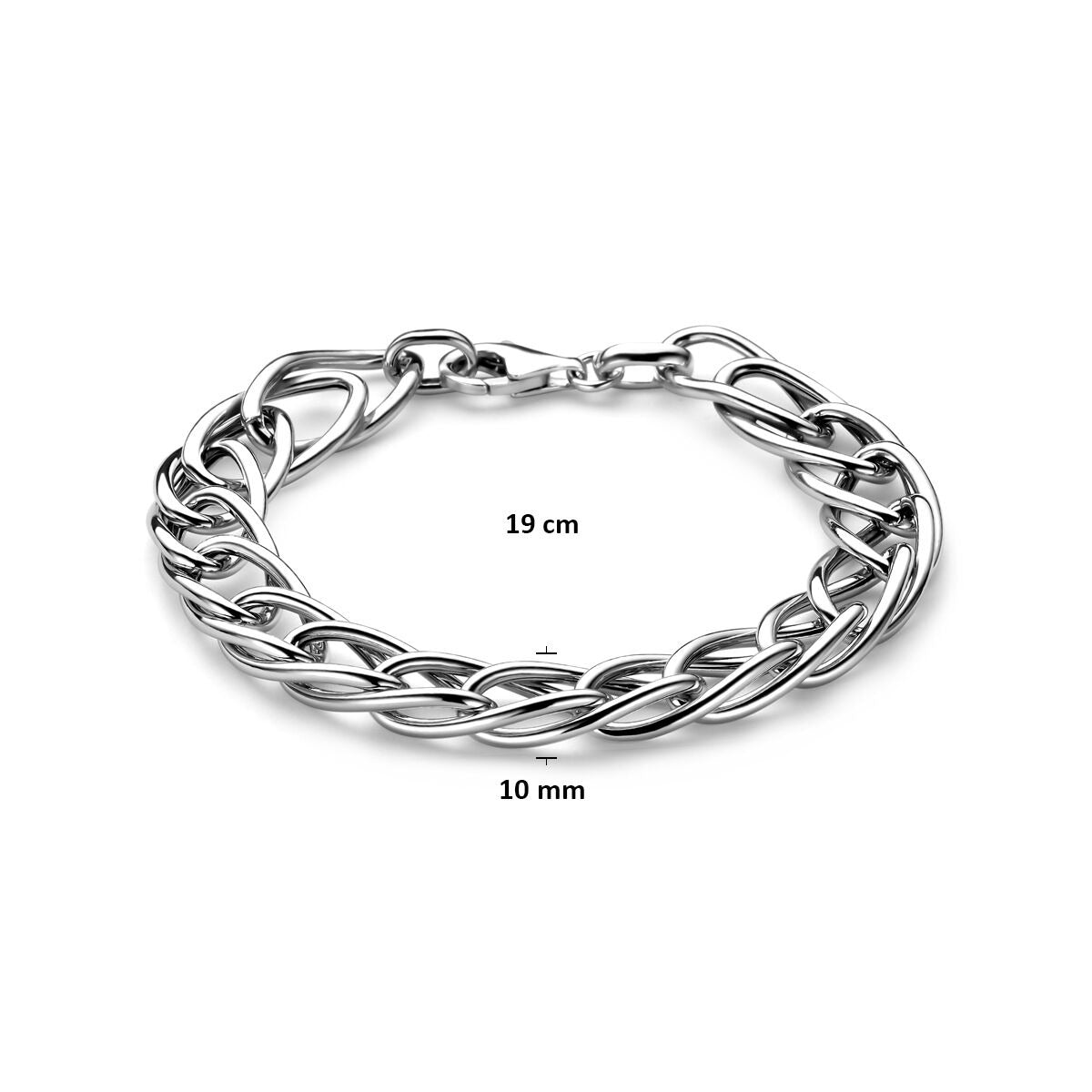 Bracelet pour femme en argent – Rhodié avec mailles larges de 10 mm 19 cm
