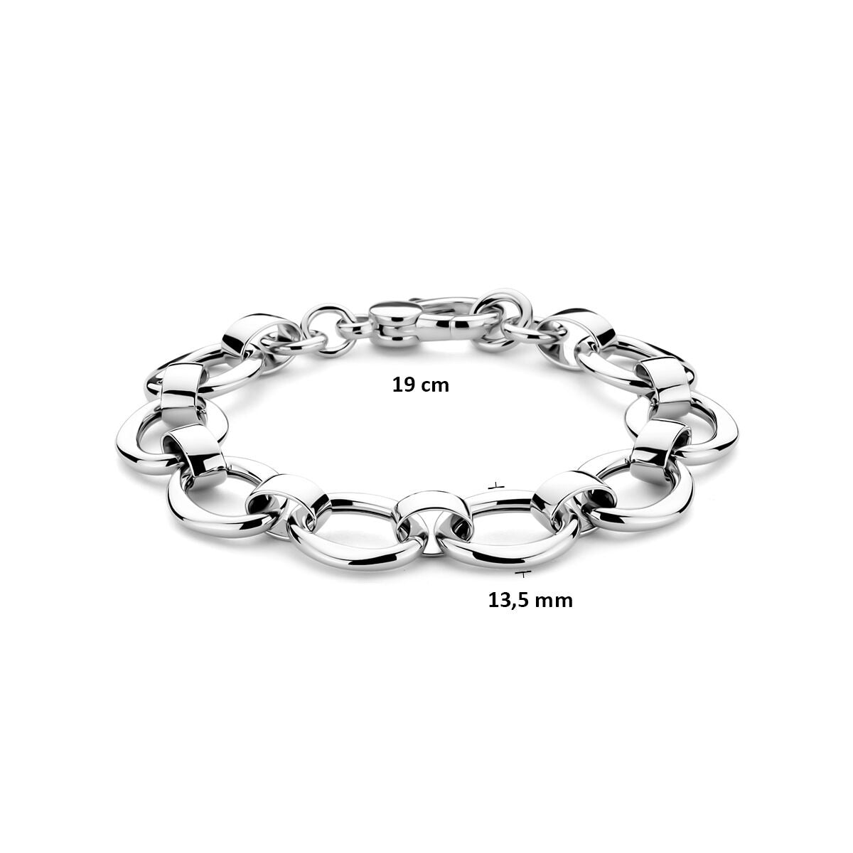 Bracelet en argent pour femme – large maille avec fermoir à mousqueton 13,5 mm 19 cm
