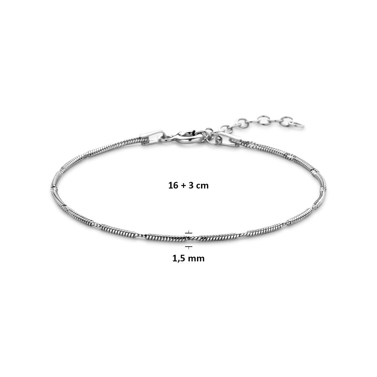 Bracelet en argent rhodié 1,5mm 16 + 3 cm
