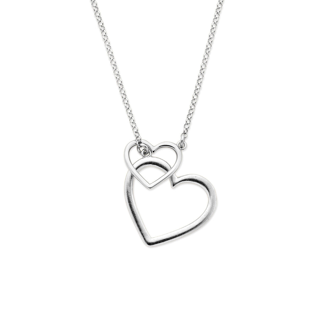 Collier en argent 925 rhodié avec deux cœurs entrelacés.