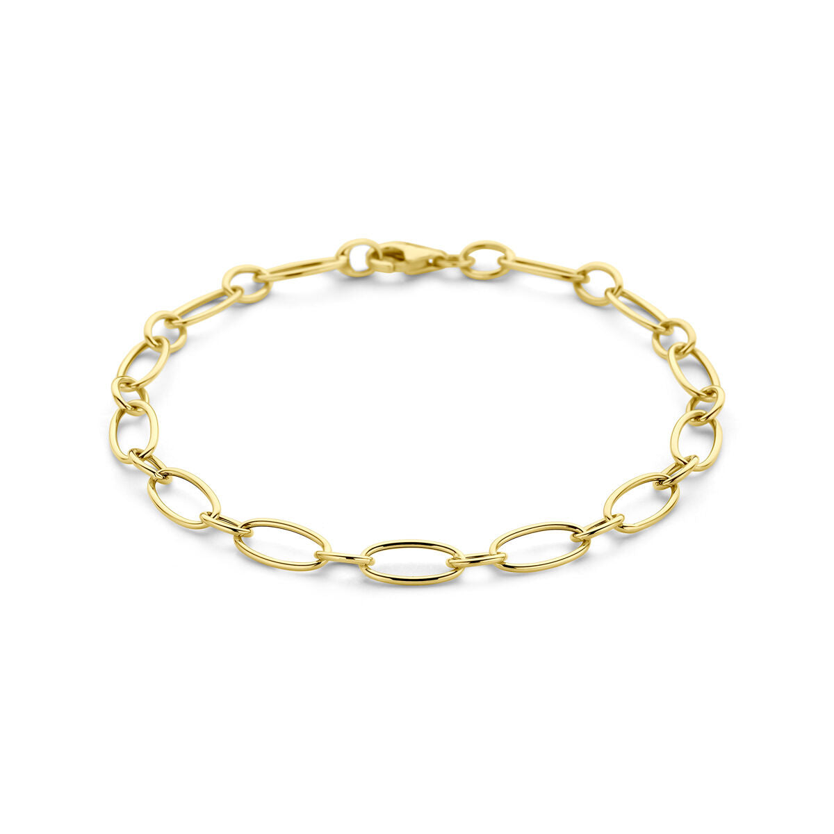 Bracelet en or jaune 14 carats avec fermoir mousqueton et maillons ovales.