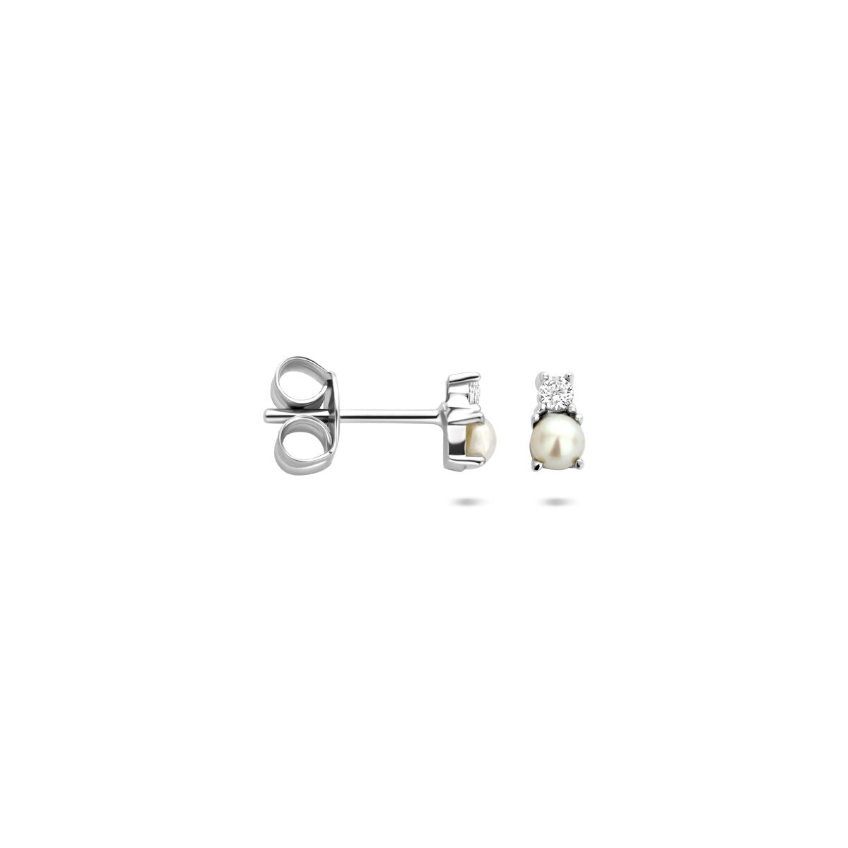 Puces d'oreilles en argent 925 rhodié avec perle et zircone