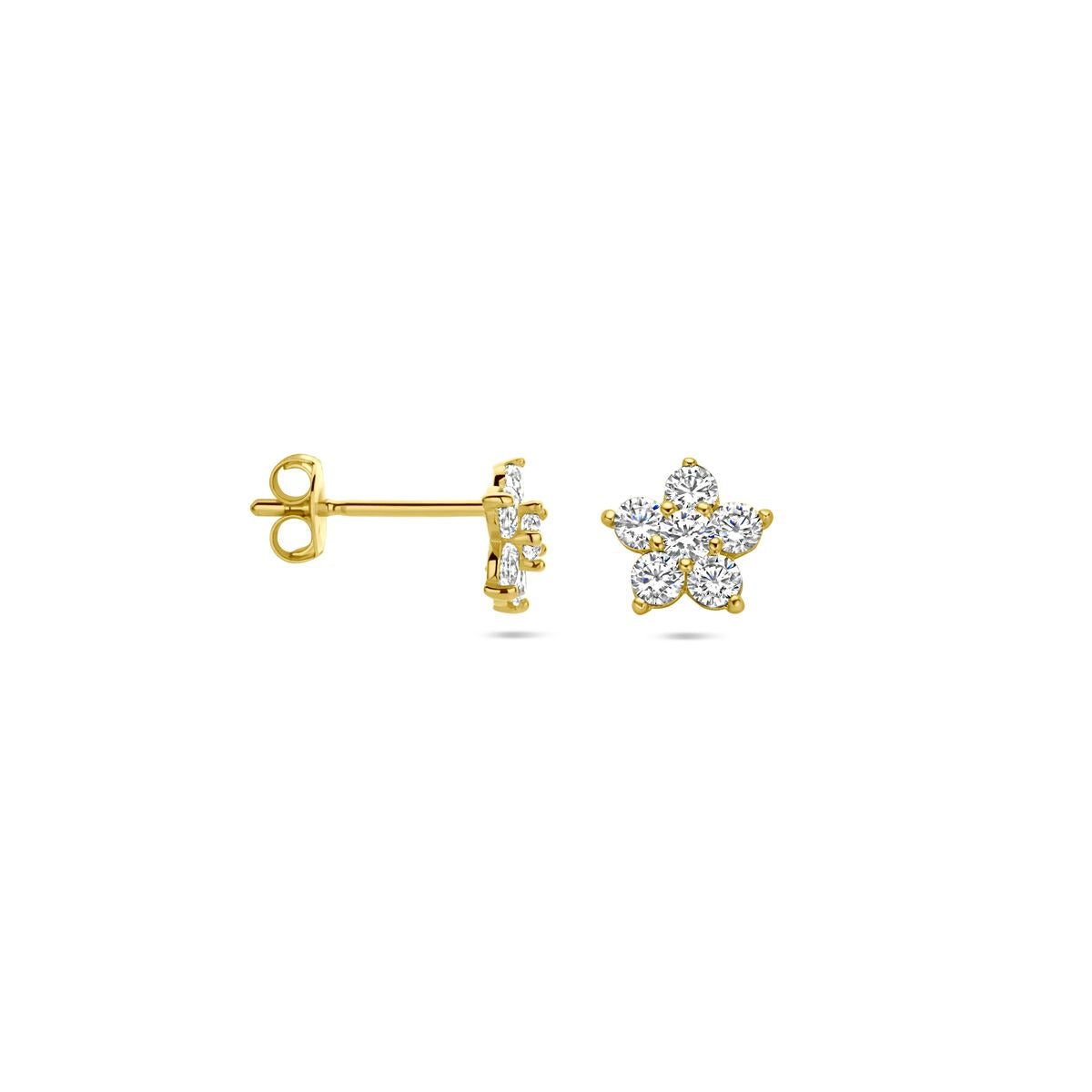 puces d'oreilles pour enfant en or jaune 14k – forme de fleur avec zircone transparente