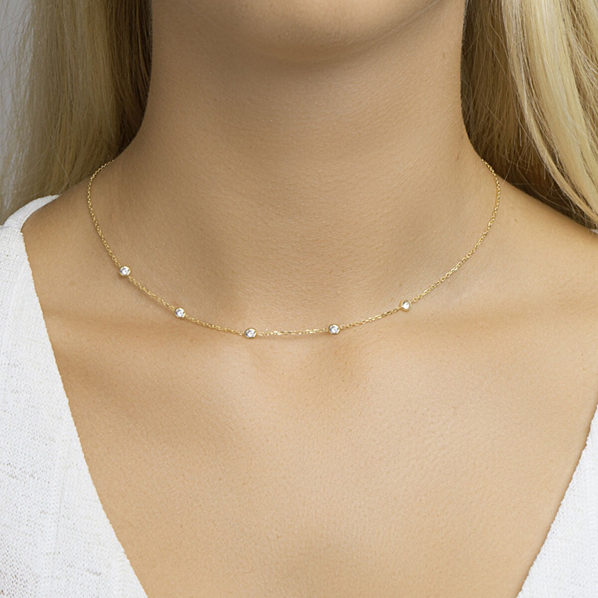 Collier en argent plaqué or avec zircone – 40-44 cm