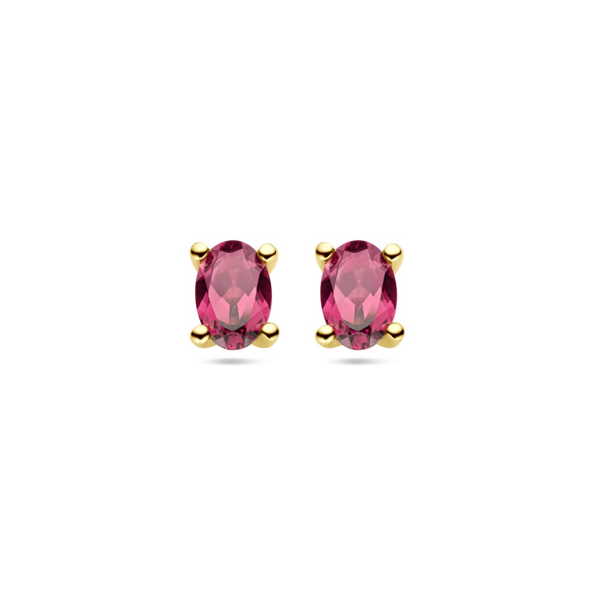 Boucles d'oreilles en or jaune 14 carats avec des pierres ovales en rhodolite rose.