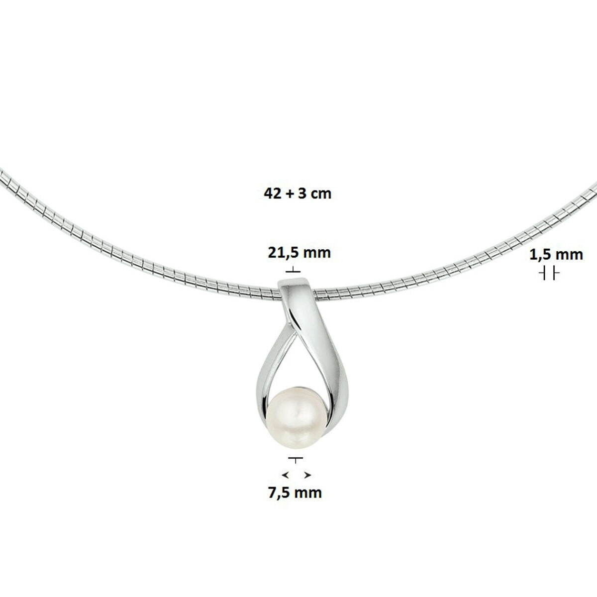 collier perle 42 + 3 cm argent rhodié