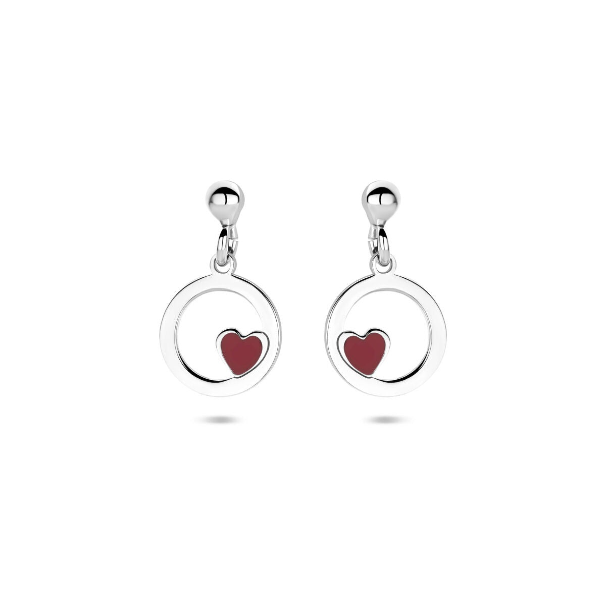 Boucles d'oreilles pour enfant en argent en forme de cœur rhodiées avec émail 17 mm