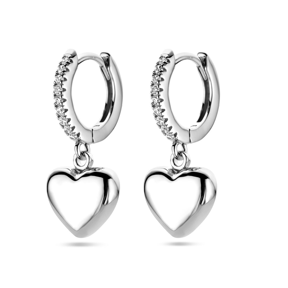 Créoles en argent avec cœur et zircone – rhodié argent 925