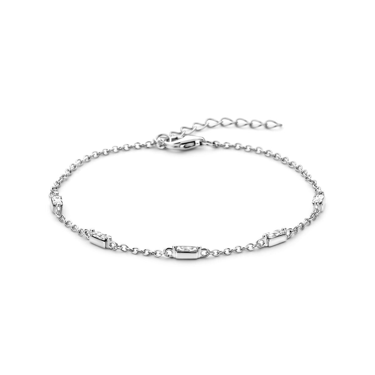 Bracelet en argent rhodié 925 avec zirconiums, ornée de maillons ovales.