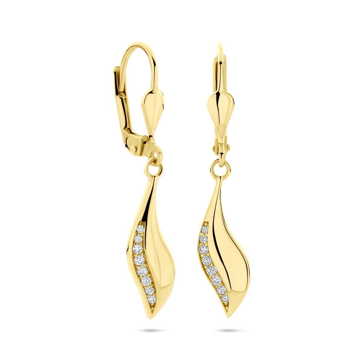 Boucles d'oreilles en or jaune 14k avec zircone – 32 mm de haut