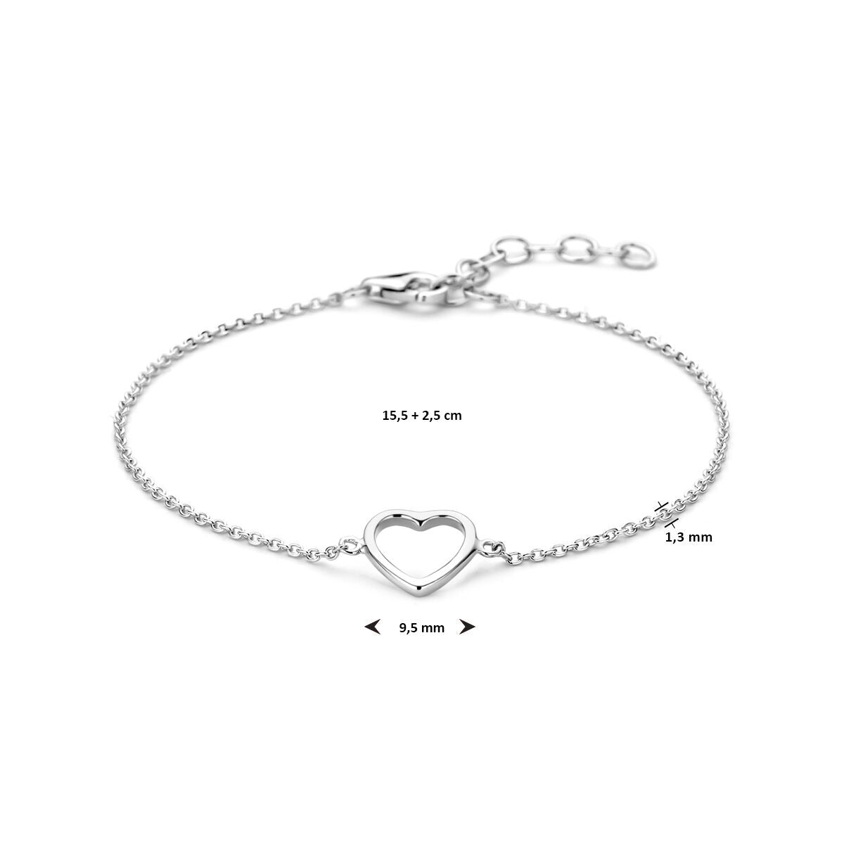 Bracelet rhodié en argent 925k avec cœur ouvert