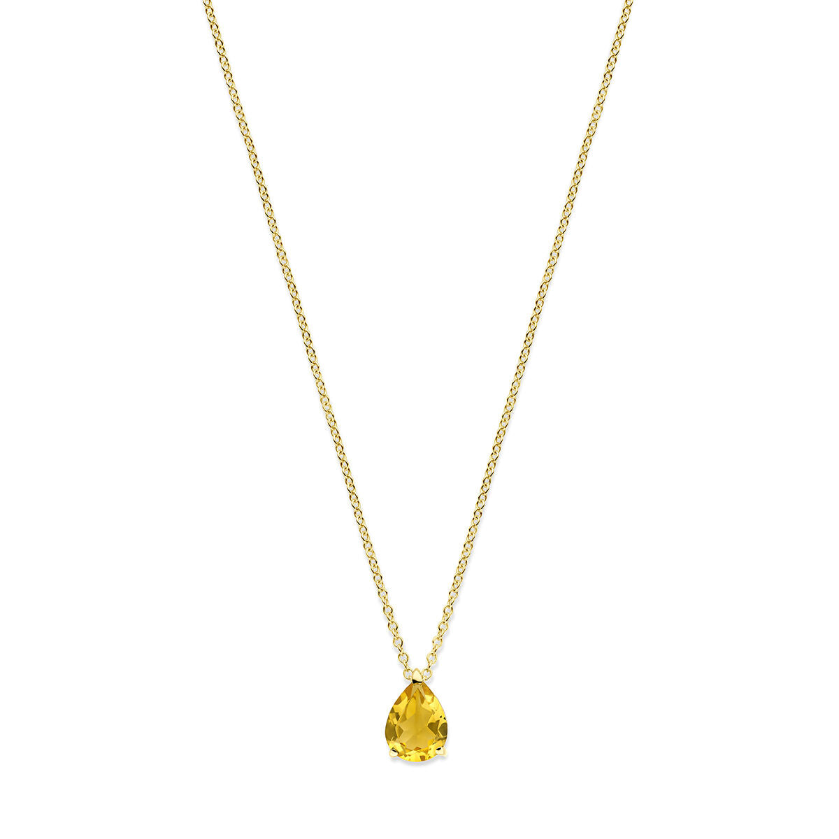 Collier en or jaune 14 carats avec un pendentif en citrine en forme de poire.