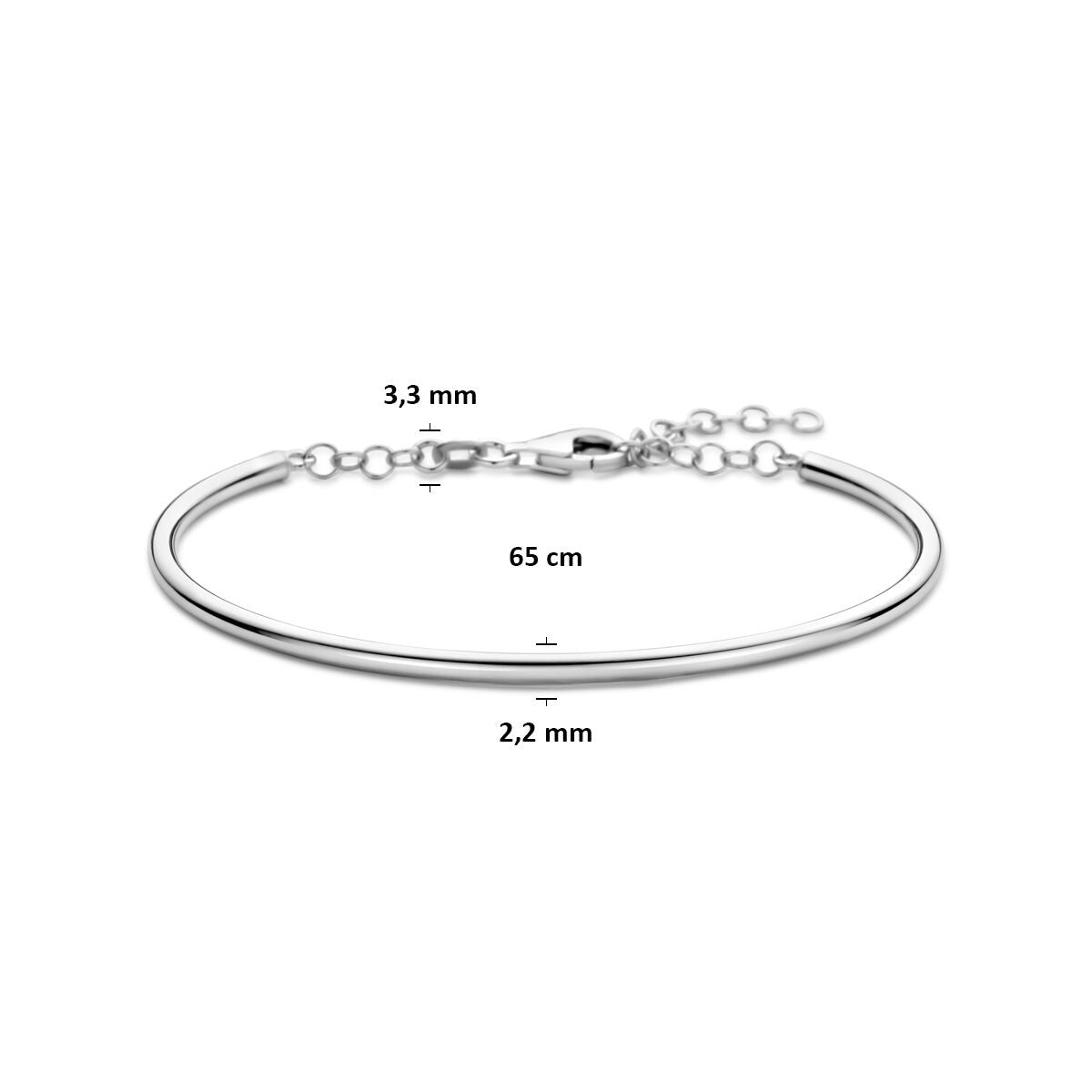 Bracelet pour femme en argent rhodié 925 avec maille fine 65 x 3,3 mm