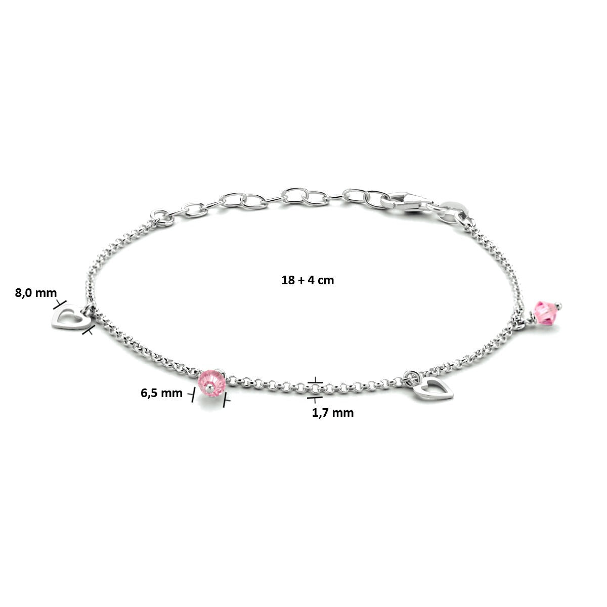 Bracelet de cheville pour enfant en argent avec pierre rose – rhodié argent 925
