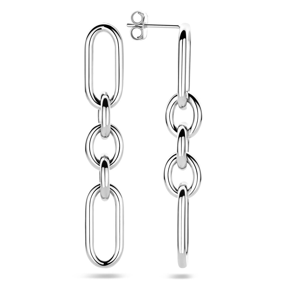 Boucles d'oreilles en argent avec maille – rhodié argent 925, 48 mm de haut