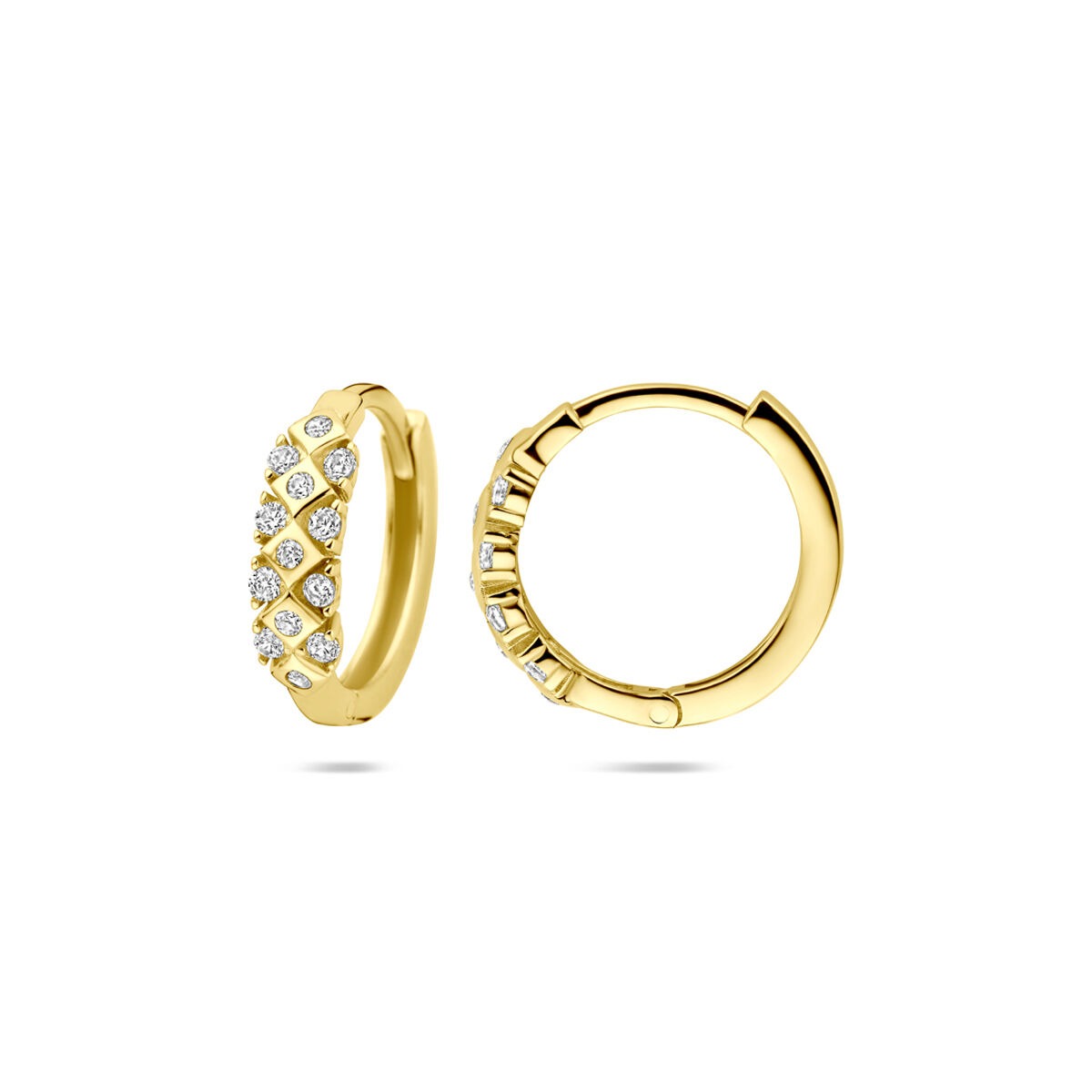 Créoles en or jaune 14k avec zircone – 14 x 3.5 mm