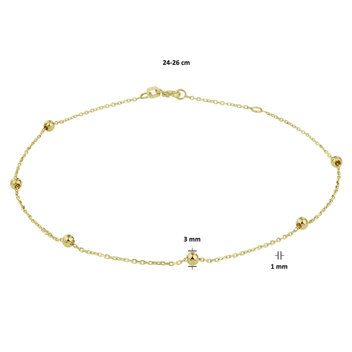 Bracelet de cheville en or jaune 9k ancre avec billes