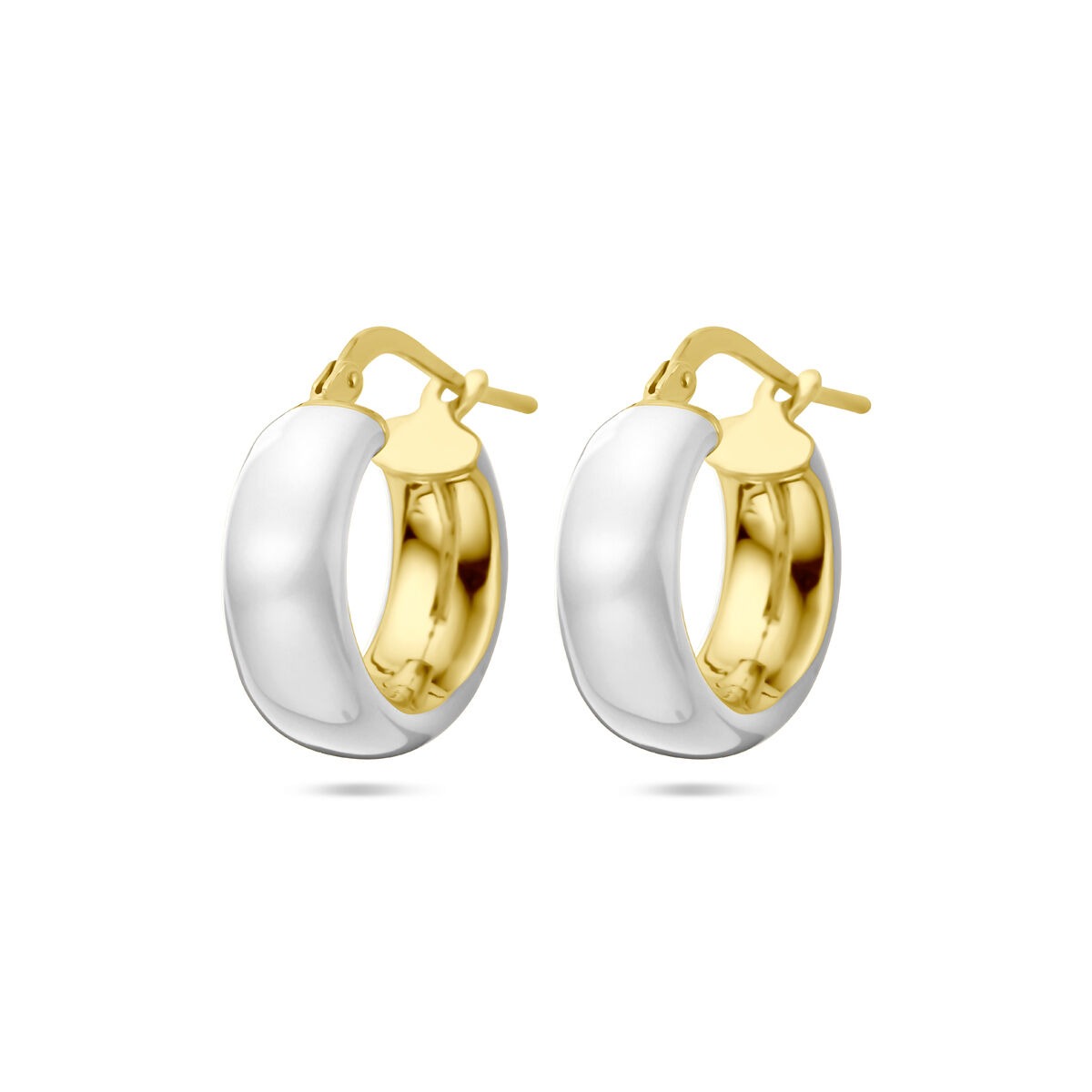 Boucles d'oreilles en argent 925 doré avec émail blanc, forme ronde et finition brillante.