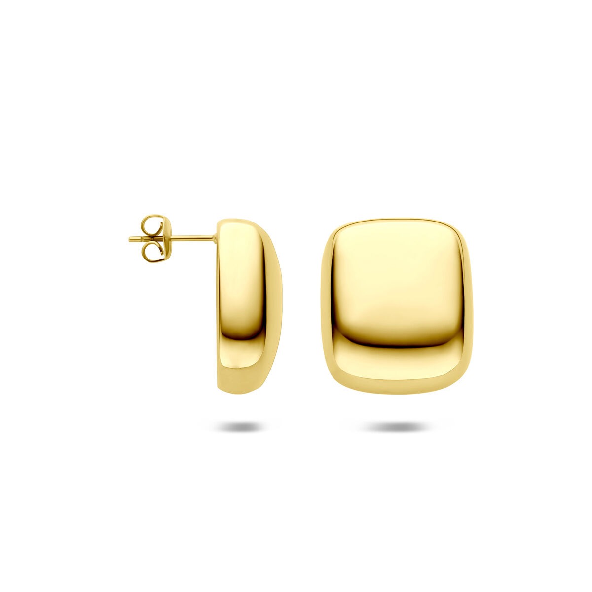 Puces d'oreilles en acier rectangulaires couleur or jaune 23x19mm