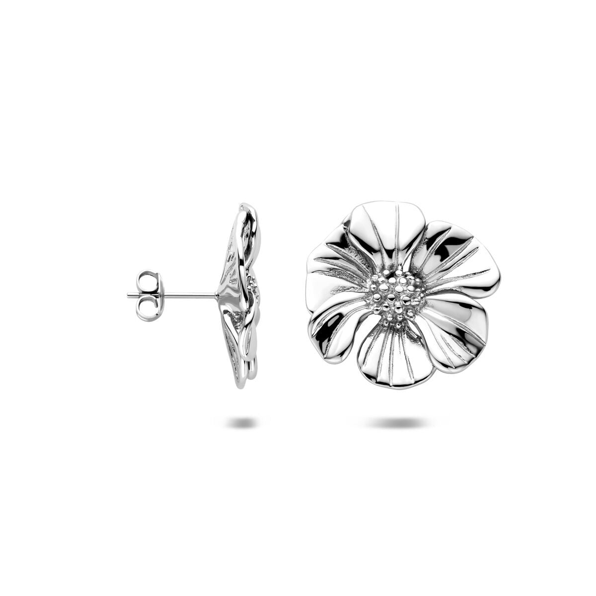 Boucles d'oreilles pour femme en forme de fleur - argentées 26 mm