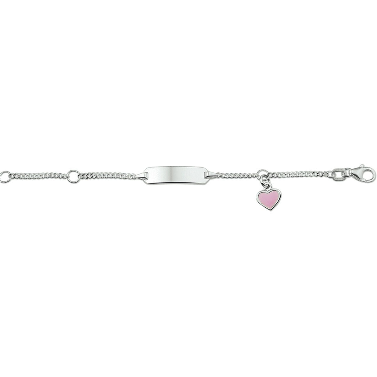 bracelet en acier rhodié avec plaque émaillée en forme de cœur 5,0 mm argent