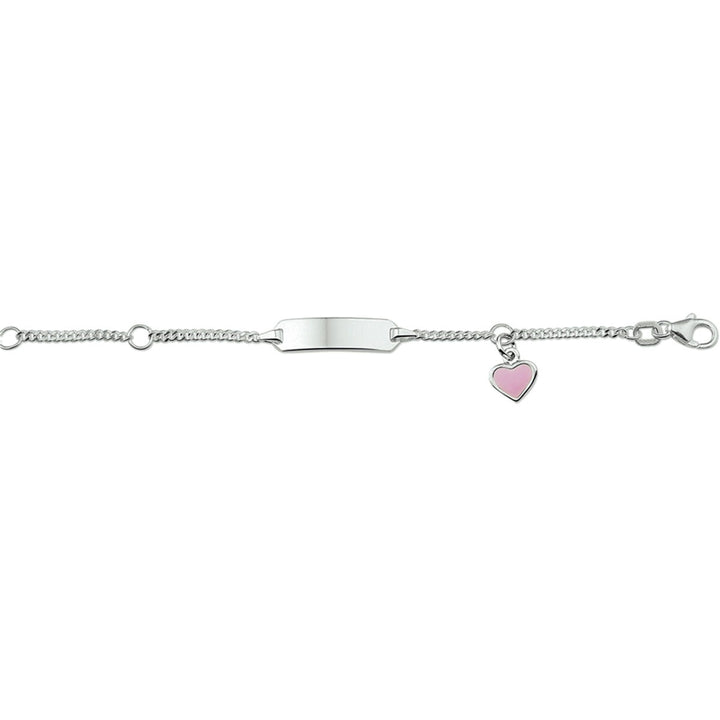 Gerhodineerde zilveren kinder graveerarmband met hart emaille