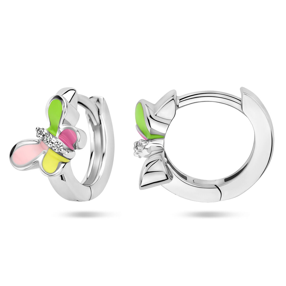 Boucles d'oreilles pour enfant en argent – avec papillon et zircone, rhodié argent 925
