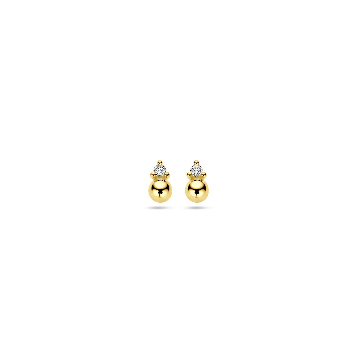 Boucles d'oreilles en or jaune 14 carats avec des billes et des diamants.