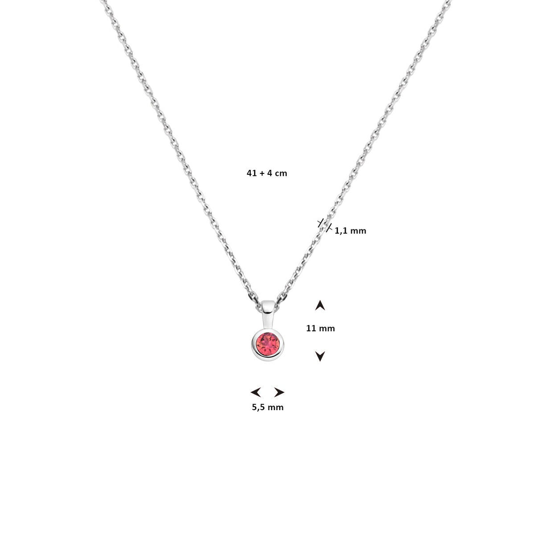 Gerhodineerd 925 zilveren collier met roze toermalijn geboortesteen