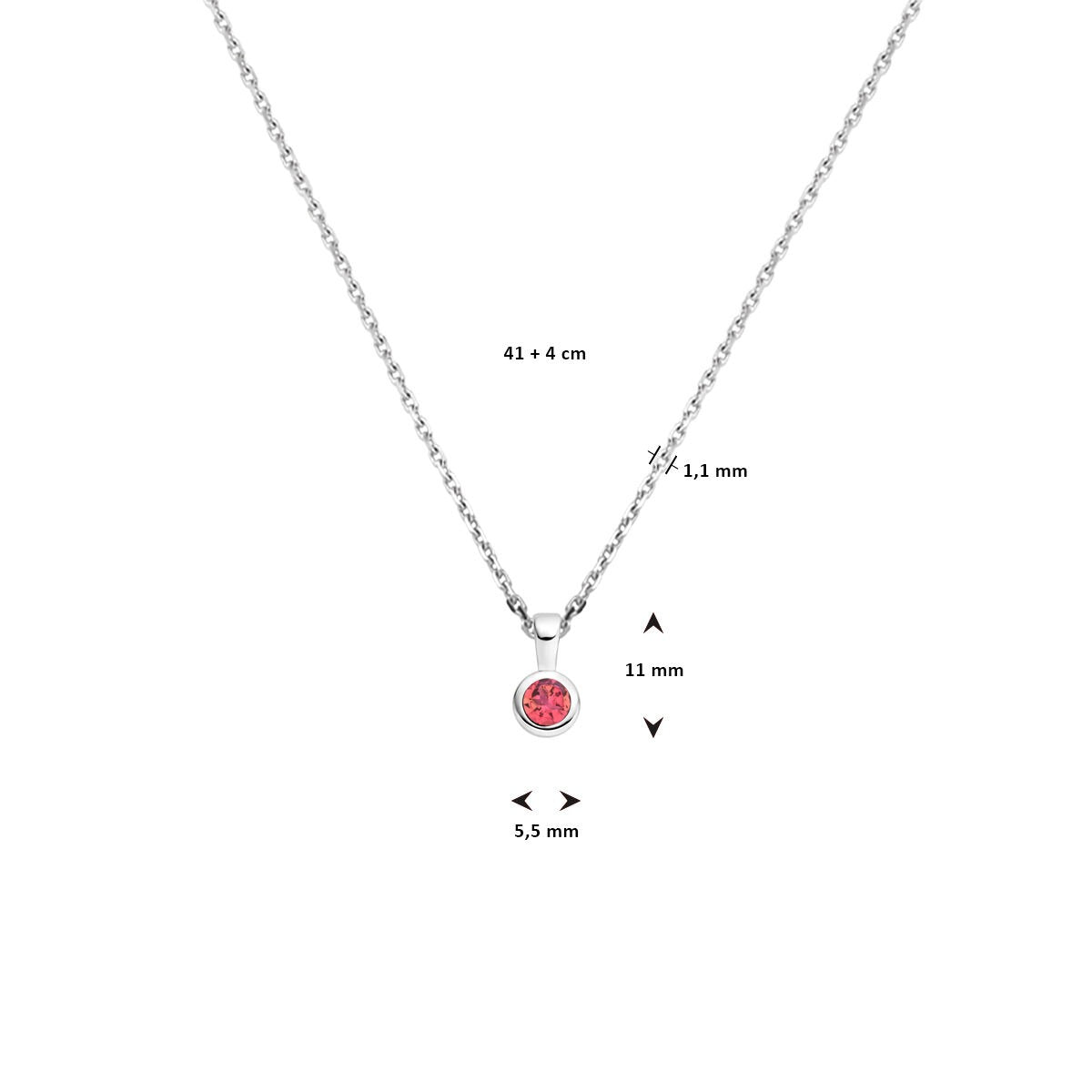 Gerhodineerd zilveren collier met geboortesteen roze toermalijn