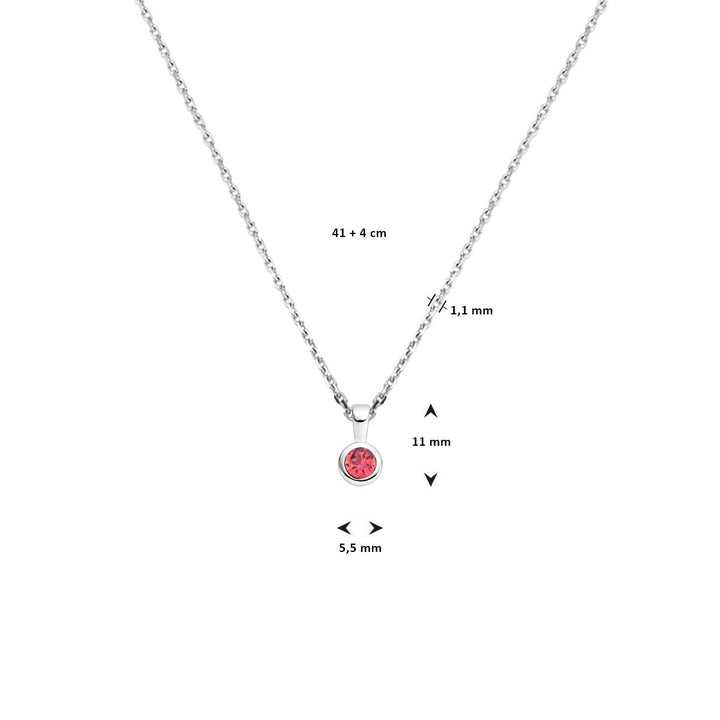 Gerhodineerd zilveren collier met geboortesteen roze toermalijn