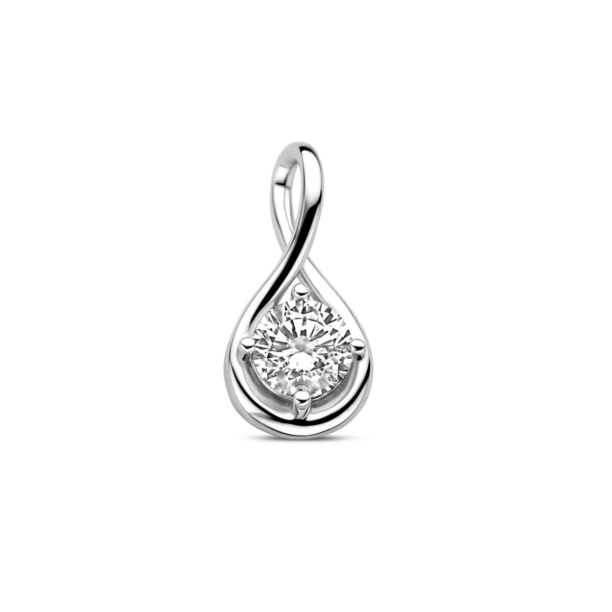 Pendentif en argent rhodié avec zirconium taillé en brillant en forme de goutte.