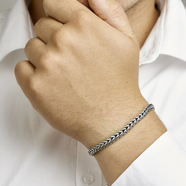 Geoxideerd 925 zilveren heren armband met vossestaartschakel