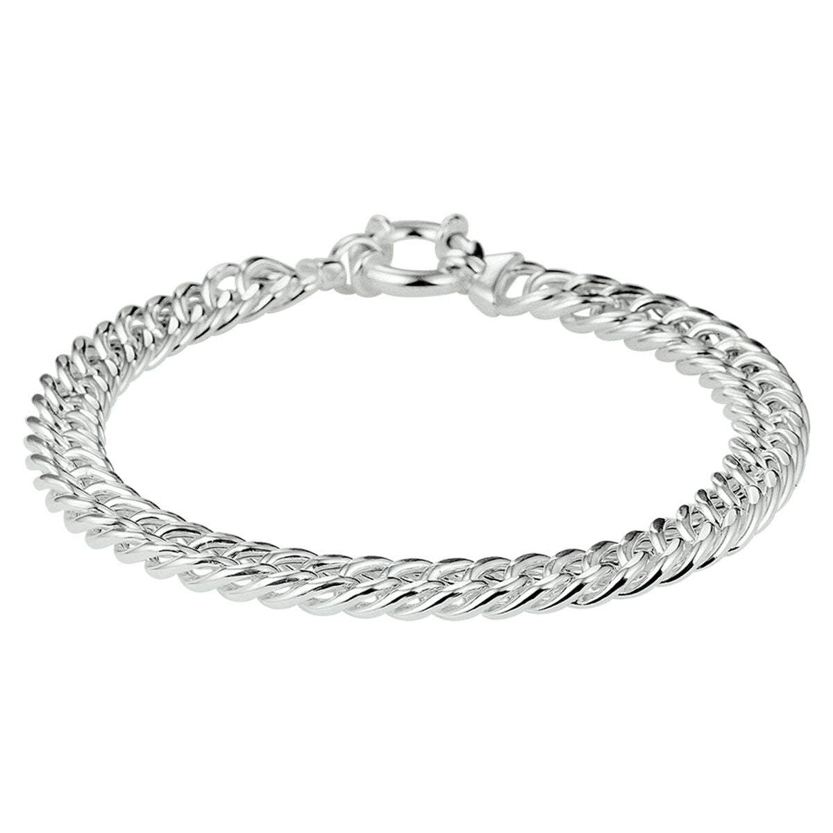 Bracelet en argent avec maillons gourmet et un grand fermoir.