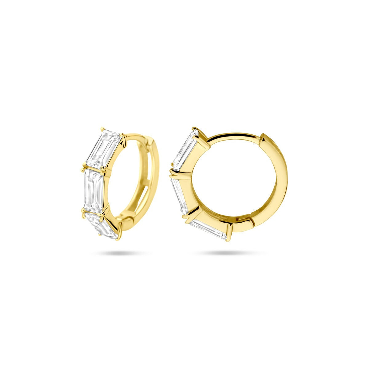 Créoles en argent plaqué or avec zircones baguette – Ø15.5 mm