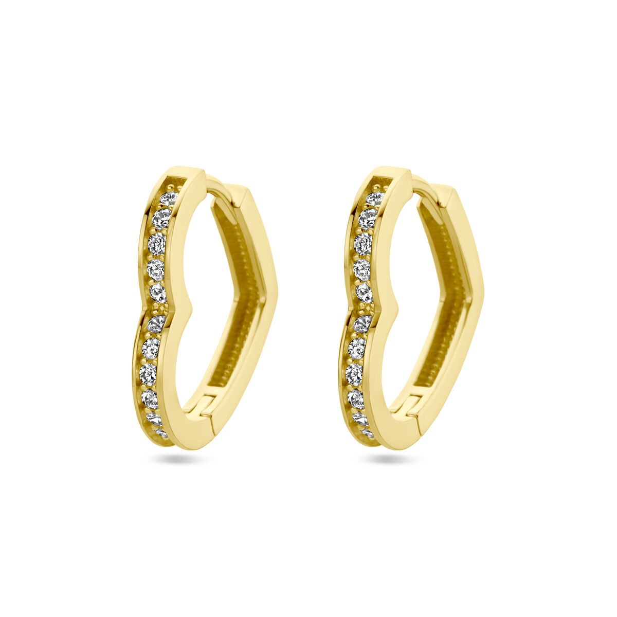 Créoles en or 14k pour femme avec cœur et zircone – 14 mm