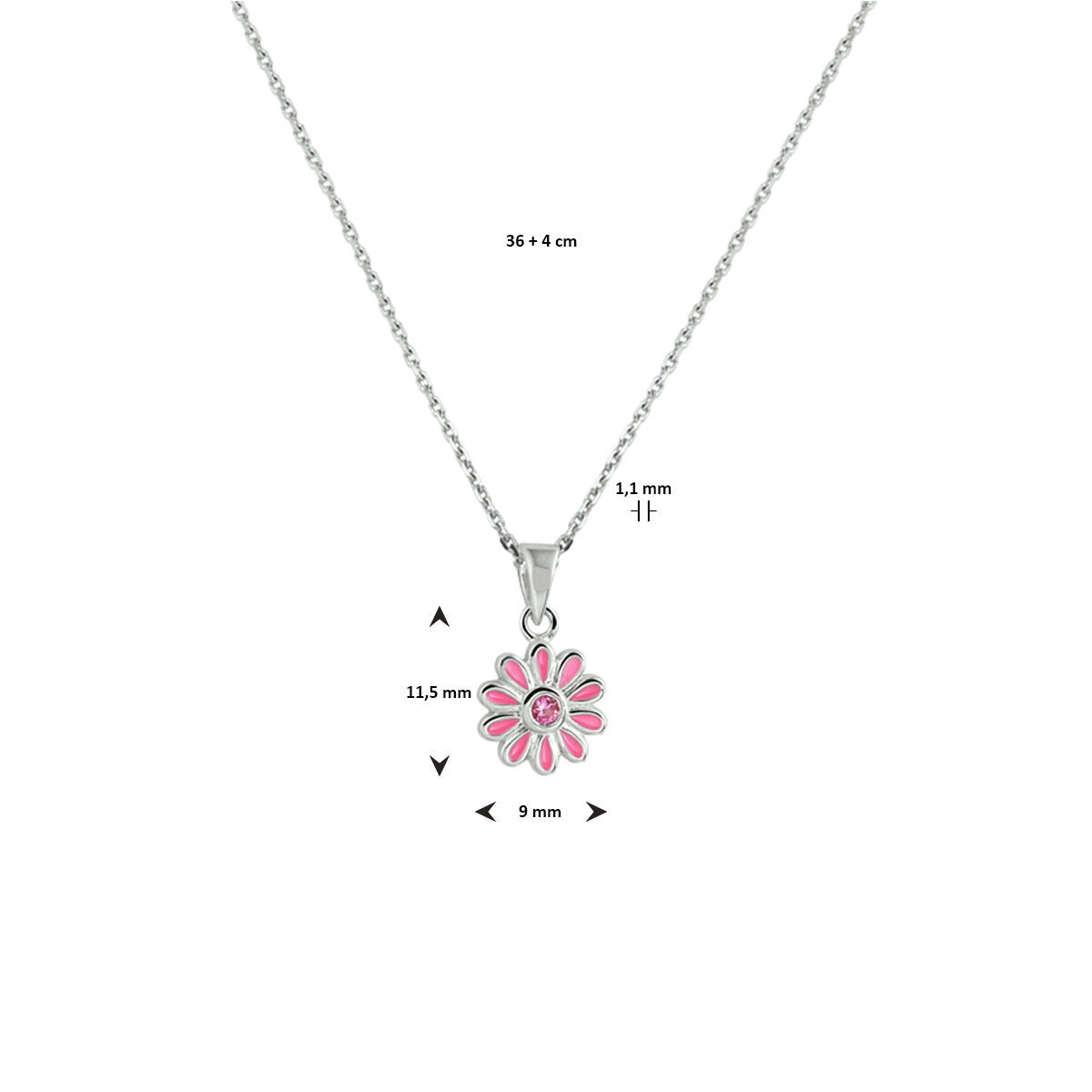 Collier pour enfant en argent avec pendentif en forme de fleur et zircone rose – rhodié argent 925