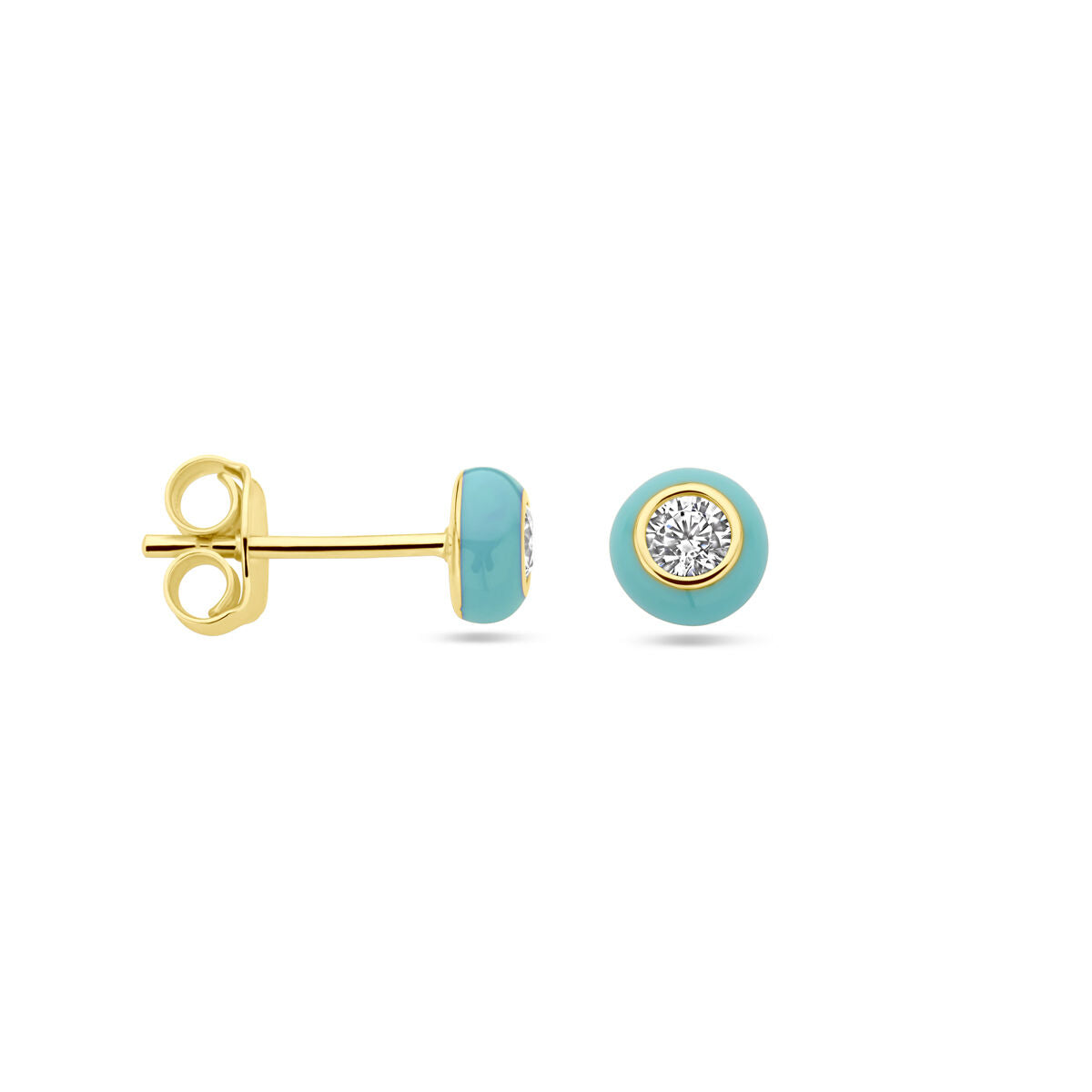 Puces d'oreilles en argent plaqué or avec émail turquoise et zircone