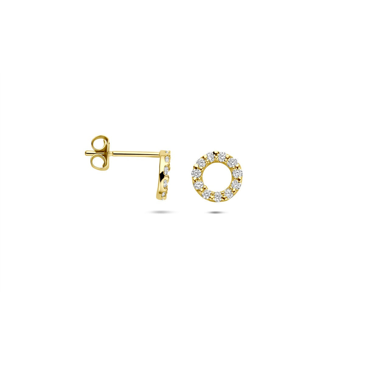 Puces d'oreilles en or avec zircone – or jaune 9k, sertissage entourage