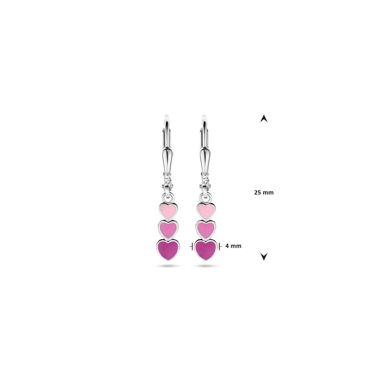 Boucles d'oreilles pour enfant en argent 925 rhodié en forme de cœurs émaillés