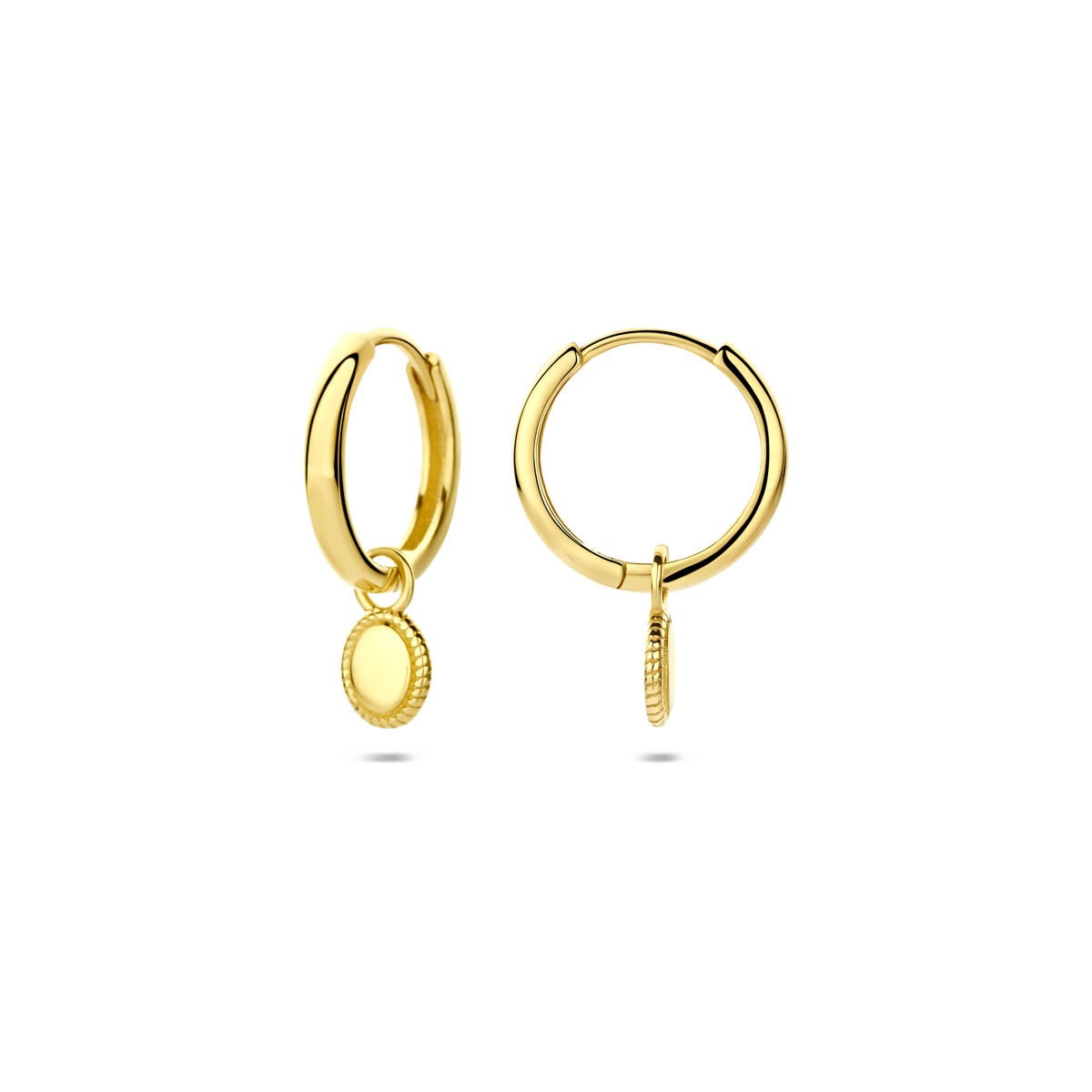 Créoles en or jaune 14k avec pendentif – élégance intemporelle en mouvement