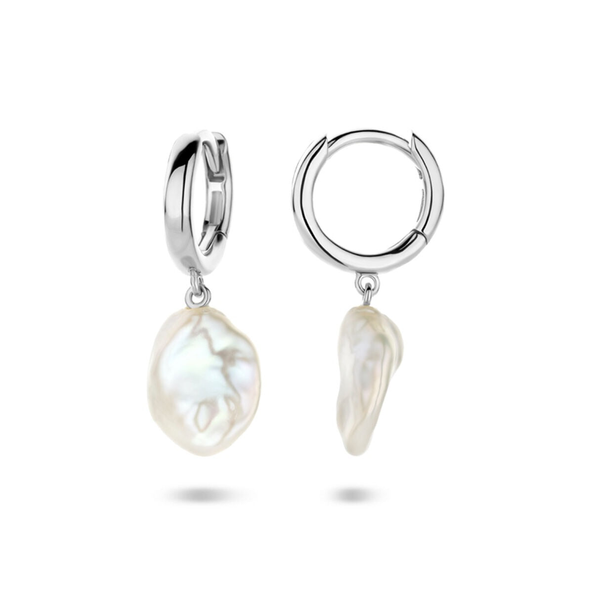 Créoles en argent avec perle baroque – rhodié argent 925, 24 mm