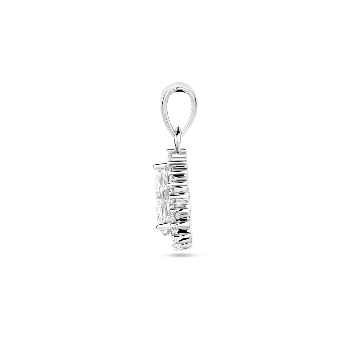 Pendentif rhodié en argent avec zircone taillée en poire – 19mm
